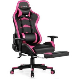 COSTWAY Chaise Gaming Cuir PVC, Siège Gamer Ergonomique Pivotant, Fauteuil de Bureau Réglable en