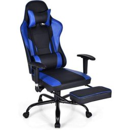 Chaise de Bureau/Chaise Gaming Inclinable avec Repose-Pieds Télescopique avec Appui-tête, Support