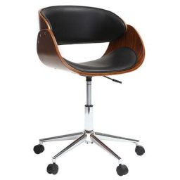 Chaise de bureau à roulettes design noir, bois foncé noyer et acier chromé bent - Noyer / noir
