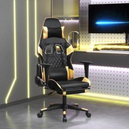 Chaise De Bureau - Ergonomique Chaise de jeu de massage avec repose-pied Noir&Doré