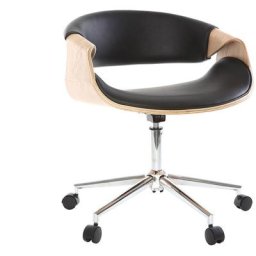 Chaise de bureau à roulettes design noir, bois clair et acier chromé aramis - Bois clair / noir