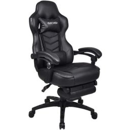 Puluomis - Chaise Gamer Chaises de Bureau à haut Dossier avec Repose-pieds et Support Lombaire Noir