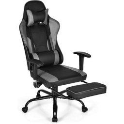 Chaise de Bureau/Chaise Gaming Inclinable avec Repose-Pieds Télescopique avec Appui-tête, Support