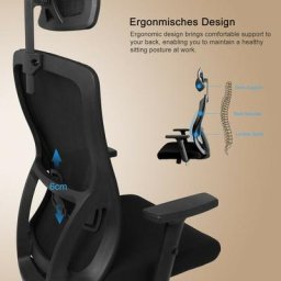 Chaise de Bureau Ergonomique, Fauteuil de Pivotant en Maille avec Soutien Lombaire et Accoudoir