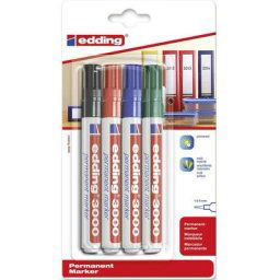 3000 4-3000-4 Marqueur permanent bleu, vert, rouge, noir résiste à leau: oui - Edding