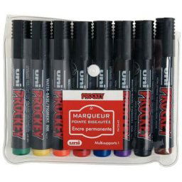 Uniball - Pochette de 8 marqueurs permanents biseautés uni-ball prockey assortis - assortis