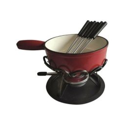 Table Et Cook - Fondue diam. 24 cm rouge uni réchaud fer forgé 6 fourchett