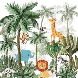 Papier peint panoramique intissé, papier intissé, illstrations des animaux de la jungle dans la