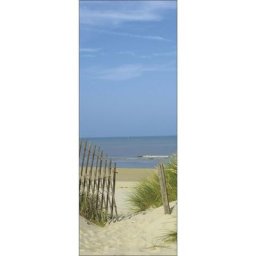 Papier peint panoramique intissé, photo d'un bord de mer avec un ciel bleu avec en premier plan les