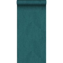 Papier peint feuilles dessinées - 0,53 x 10,05 m de Estahome bleu canard