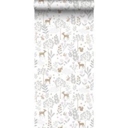 Papier peint forêt avec des animaux de la forêt - 50 x 900 cm de Estahome lilas violet et beige