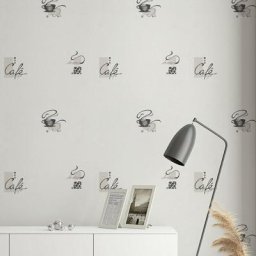 Papier peint cafe texte lettres gris argent noir 10.05 x 0.53 m - Gris Argent