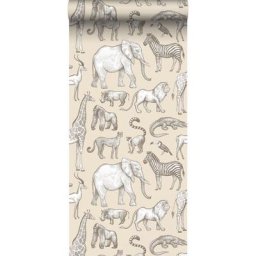 Papier peint animaux de la jungle - 53 cm x 10,05 m de Estahome beige