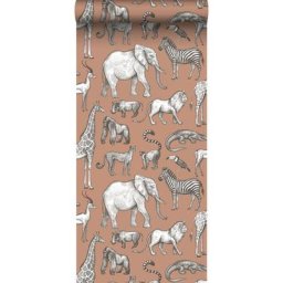 Papier peint animaux de la jungle - 53 cm x 10,05 m de Estahome terracotta