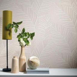 Papier peint feuille beige crème moderne | Tapisserie motif feuille beige chambre adulte | Papier