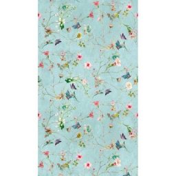 Papier Peint fleuri bleu clair, rose et vert Tapisserie vintage bleu pour salon, cuisine Papier