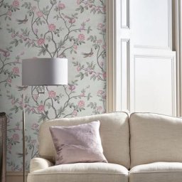 Papier peint intissé Laura Ashley Eglantine Eau de Nil 1005 x 52cm Vert pâle, rose - Vert