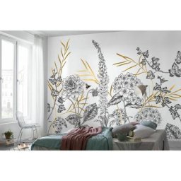 Komar - Papier peint panoramique intissée de Bumble Bee - Taille: 400 x 280 cm - doré, noir, blanc