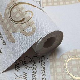 Papier peint a motif cafe texte lettres or cuivre blanc 10.05 x 0.53 m - Or Cuivre Blanc