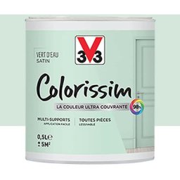 V33 - Peinture Multi-supports Colorissim Satin Vert d'eau 0,5 l - Vert d'eau