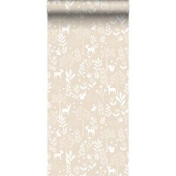 Papier peint forêt avec des animaux de la forêt - 50 x 900 cm de Estahome beige