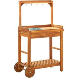 Chariot de cuisine de jardin Bois d'acacia 92x43,5x141,5 cm Vidaxl Brun