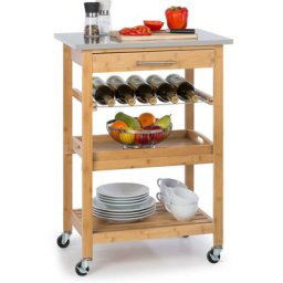 Klarstein - vermont chariot de service chariot de cuisine 5 plateaux bois inox mobile - bambou