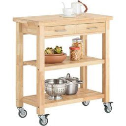 Sobuy - Chariot de Cuisine en bois d'hévéa Kitchen Trolley Desserte roulante avec deux étagères