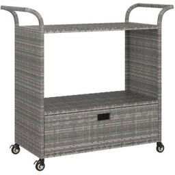 Chariot de bar avec tiroir Gris 100x45x97 cm Résine tressée Vidaxl Gris