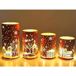 Lampes décoratives de Noël à led, Lot de 4 photophores en Verre à led, décoration Noël Rouge et Or