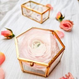Boîte à Bague Mariage Hexagonale - Boite Alliance Mariage en Verre et Métal - Boîte à bijoux Or
