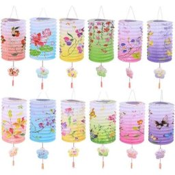 Lot de 12 Pièces Lanternes Chinoises en Papier - Plissée Pliable Lanterne Chinoise Multicolore Bleu