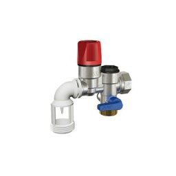 Groupe de Sécurité coudé 7 bar siège inox - Avec raccordement eau froide et chauffe-eau filetage