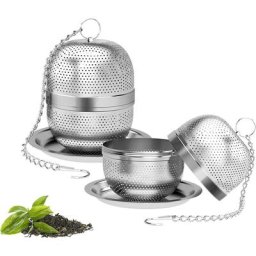 2PCS Boule à thé, Infuseur à thé Trou Fin avec Chaîne et Couvercle, Boule Filtre à thé en Acier
