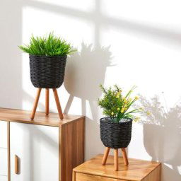 Paco Home - Pot De Fleurs Cache-Pot Grand Bac Intérieur Pot De Plantes Lot Osier Tressé Bois Noir,