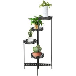 Tagère à Fleurs Fer Forgé, Étagère Plante Métallique de 4 Niveaux Escalier, Support Pot de Fleurs,