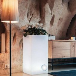 Pot de fleurs lumineux carré jardinière en résine h 80 40x40 mod. Cube Top Bright Lumière Blanche