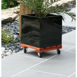 Support à roulettes bois FSC lasuré FLORA ROLL LASURE - Carré 40 x 40 cm - Brun