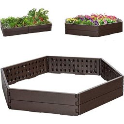Jardinière Surélevée Modulable en hdpe Lot de 6 Panneaux Carré Potager Extérieur avec 8 Piquets en