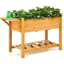 Costway - Potager Surélevé en Bois à 2 Niveaux avec 8 Compartiments Tablette Latérel Convertible