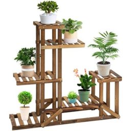 Tagère à fleurs en bois - porte plante bois 6 tablettes - dim. 98L x 28l x 96,5H cm - bois de sapin