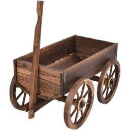 Costway - Chariot de Jardin, en Bois Brouette à Fleurs Jardinière à Roues, avec Poignée Réglable et