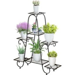 Tagère à Fleurs Fer Forgé Porte Plante Intérieur Extérieur Escalier Échelle Plante Fleur pour