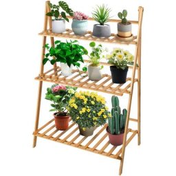 Dyhf - tagère fleurs en bambou à 3 niveaux Étagère plantes pliables 70x40x96cm