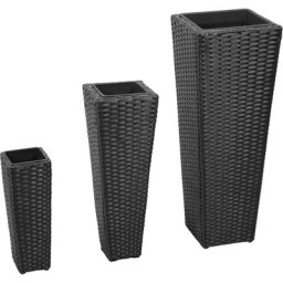 JOLI® Mode Lits surélevés de jardin 3 pcs Résine tressée Noir - Jardinière Extérieur - BAC A FLEUR