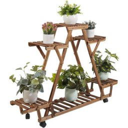 Tagère Echelle en Bois à Roulette Porte Plantes Fleurs Decoratif pour Maison Jardin Terrasse - Unho
