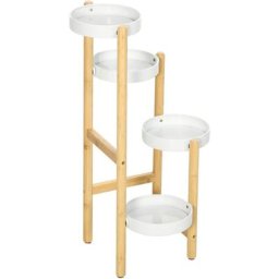 Support à fleurs style scandinave 4 niveaux - porte plante 4 étagères - bois bambou verni métal