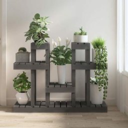 Tagère à plantes Meuble Support Plante - Gris 104,5x25x77,5 cm Bois massif de pin BV484584 Bonnevie