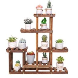 UNHO Petite Étagère Plante Balcon Porte Plante Succulente en Bois Massif Support pour Plantes à 5
