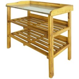 Banc à jardinière avec 2 étagères Bois massif d'acacia et zinc Vidaxl Brun